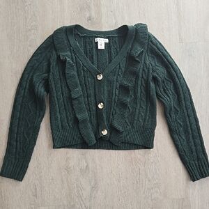 Women's Green Cable Knit Cardigan Sweater